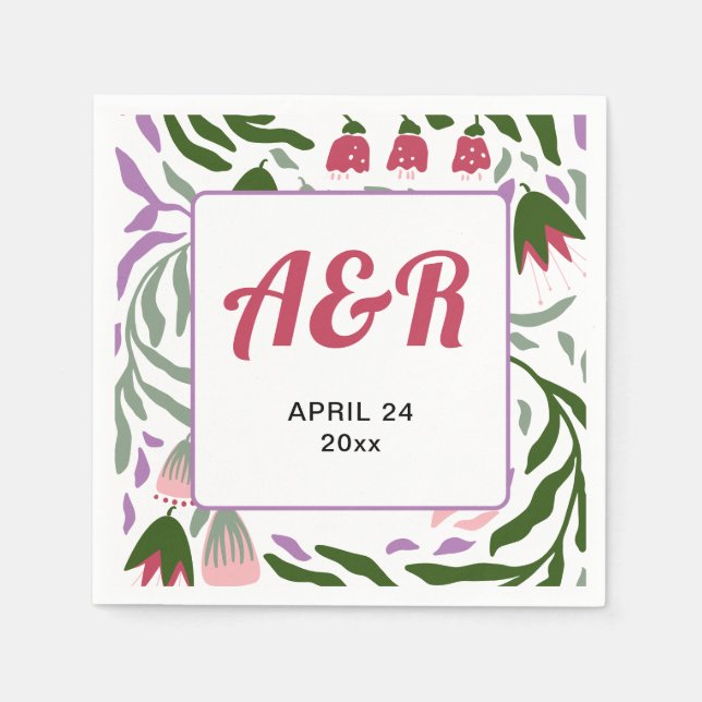 Färglöst grenar med blommor bröllop pappersservett (Framsidan)