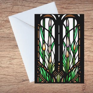Färglöst Grönt Reeds Art nouveau-glaset Tack Kort