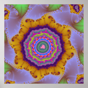 Färglöst Guld och Lila Fractal Poster