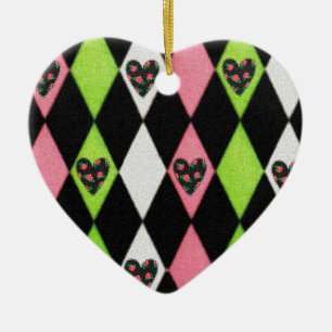 Färglöst Harlequin-utskrift med Ro Hearts Julgransprydnad Keramik