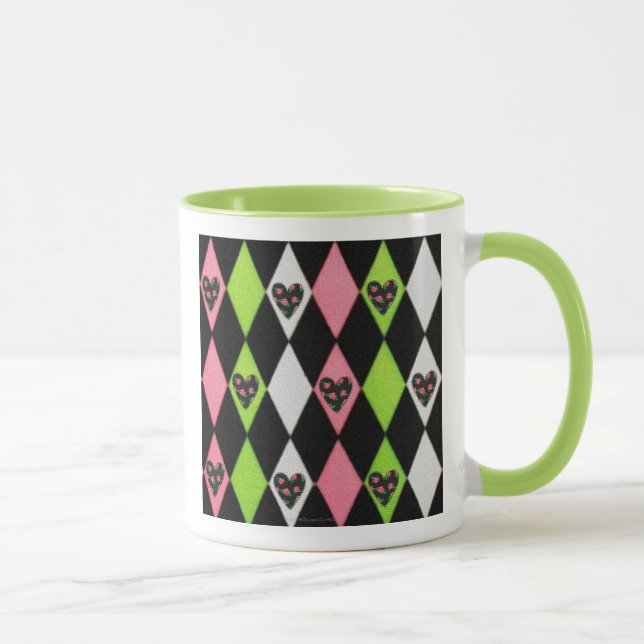 Färglöst Harlequin-utskrift med Ro Hearts-kaffe M Mugg (Höger)