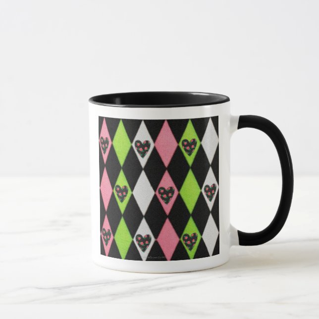 Färglöst Harlequin-utskrift med Ro Hearts-kaffe M Mugg (Höger)