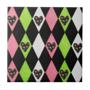 Färglöst Harlequin-utskrift med Ro Hearts Kakelplatta