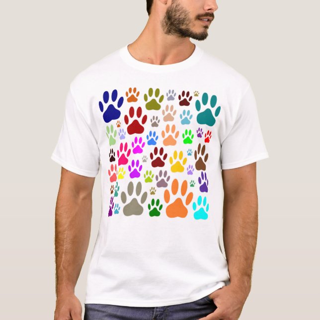 Färglöst Hund över hela Tass avtryck T Shirt (Framsida)