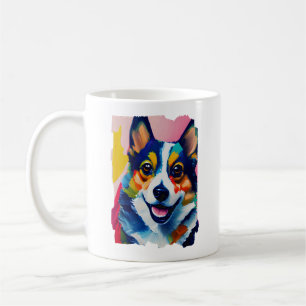Färglöst Hund-Porträtt - Corgi-målarfärg Kaffemugg