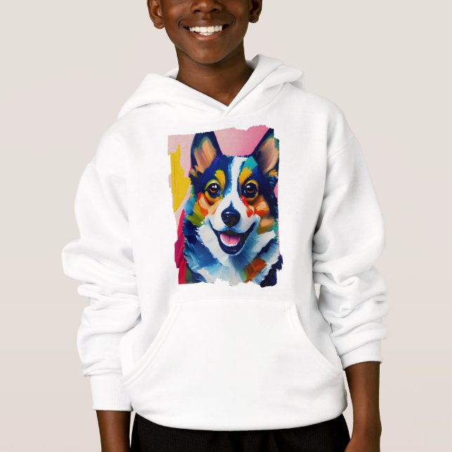 Färglöst Hund-Porträtt - Corgi-målarfärg T Shirt (Framsida)