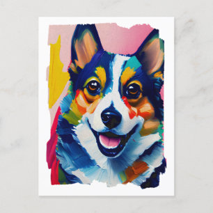 Färglöst Hund-Porträtt - Corgi-målarfärg Vykort
