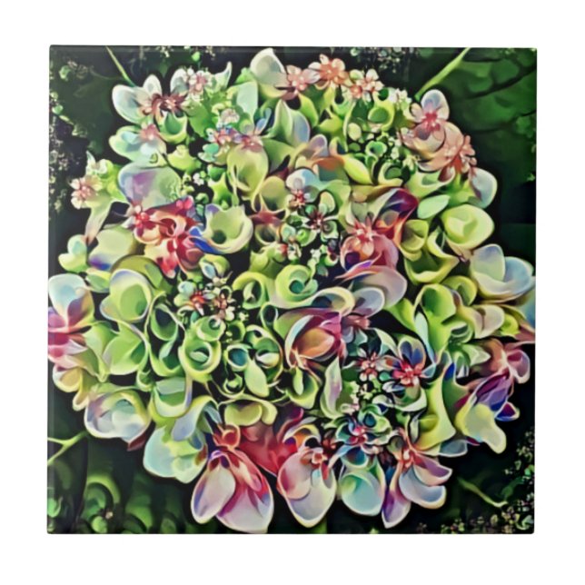 Färglöst Hydrangea Art Tile Trivet Kakelplatta (Framsidan)