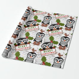 Färglöst julafton Mönster Cute Penguin Presentpapper