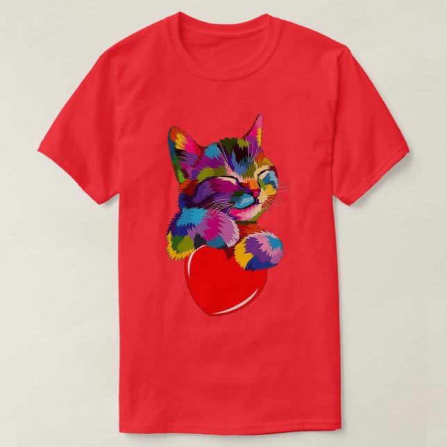Färglöst katt Huggande Heart T Shirt (Design framsida)