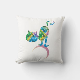 Färglöst katt på Crescent Måne Kudde