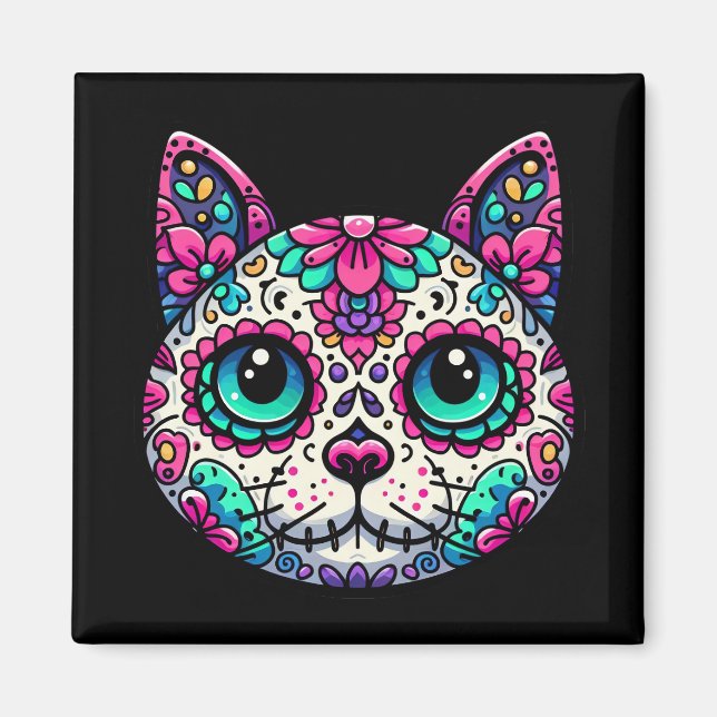 Färglöst kattsocker Skull Magnet (Framsidan)