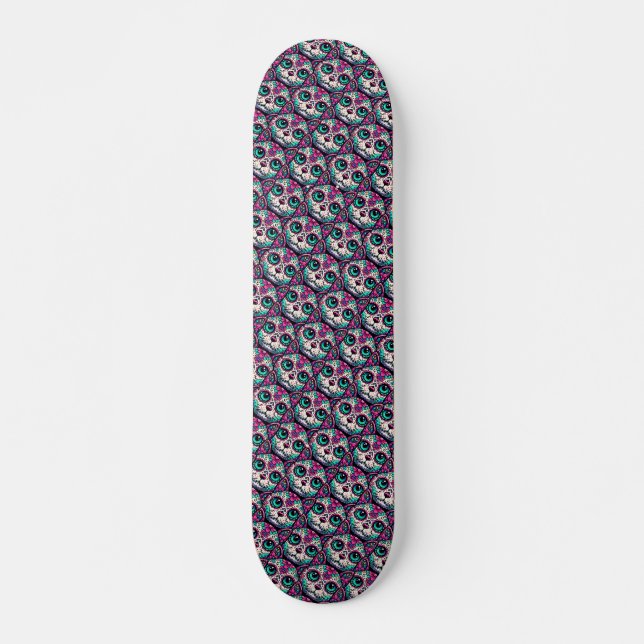 Färglöst kattsocker Skull Mini Skateboard Bräda 18,5 Cm (Framsida)
