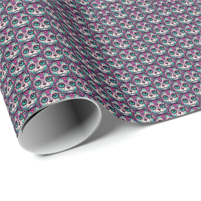 Färglöst kattsocker Skull Presentpapper (Rullad Hörn)