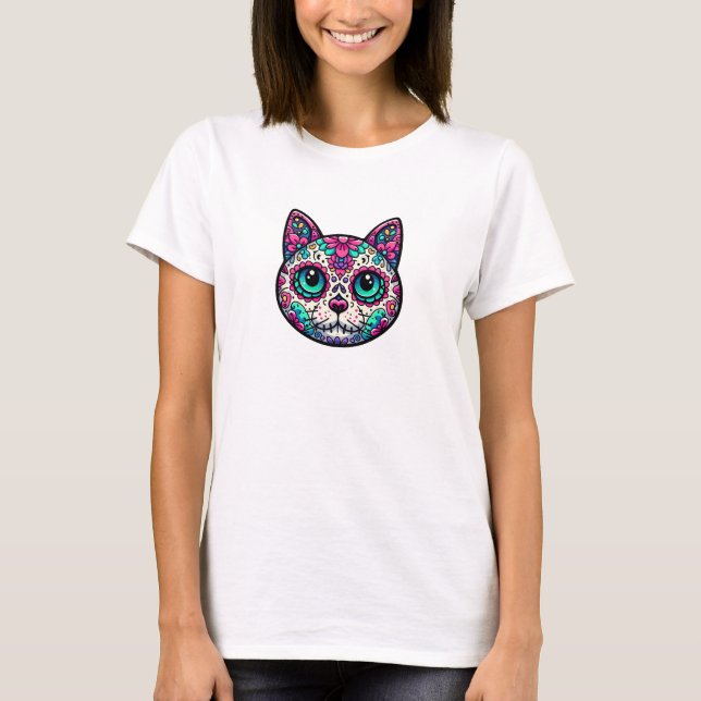 Färglöst kattsocker Skull T Shirt (Framsida)