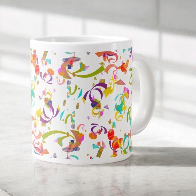 Färglöst konfetti-balansbakgrund över vitt jumbo mugg (confetti pattern mug)