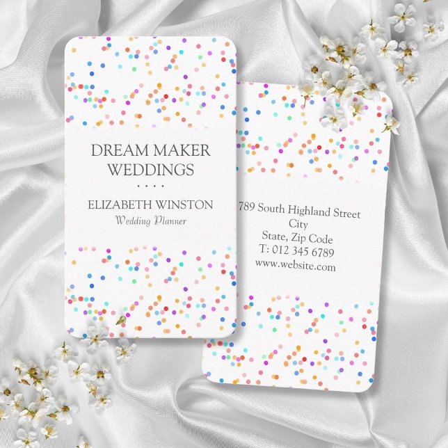 Färglöst konfetti Modern Elegant bröllop Visitkort (Colorful Confetti Modern Elegant Wedding Business Card)
