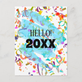 Färglöst konfetti ny årlig blå bläckmall helg vykort