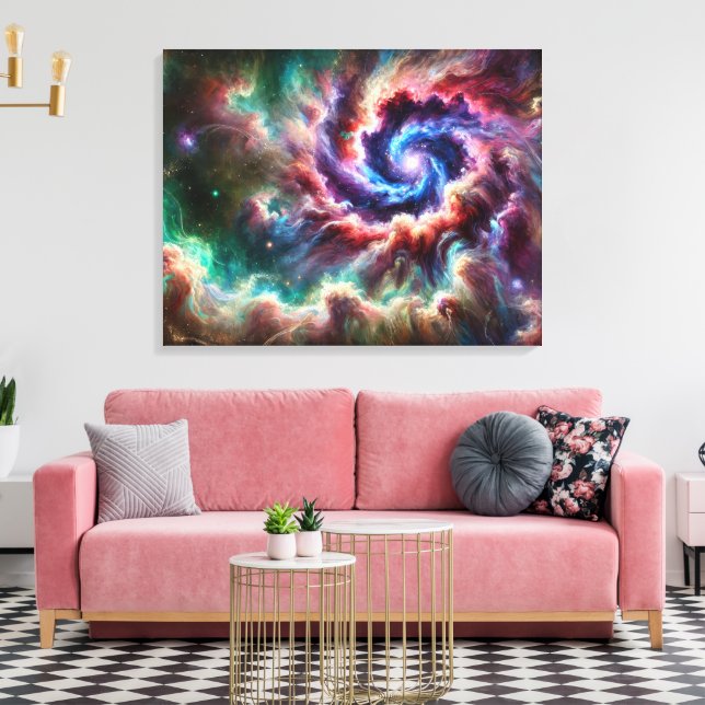 Färglöst kosmiskt Galaxy Swirl med strålande nebul Canvastryck (Insitu (Vardagsrum))
