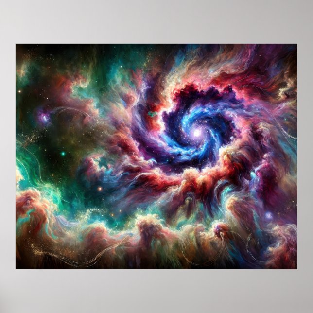 Färglöst kosmiskt Galaxy Swirl med strålande nebul Poster (Framsidan)