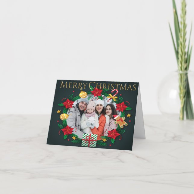 Färglöst krans Ram Golden God jul Foto Helgkort (Framsida)