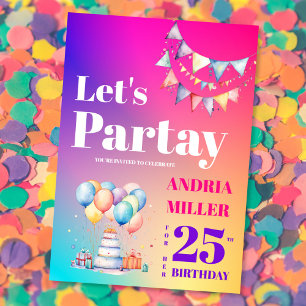 Färglöst Låt oss Party-födelsedag Inbjudningar