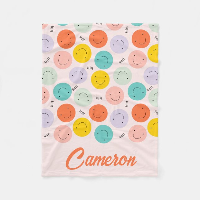 Färglöst leende Lycklig Ansikte Mönster Fleecefilt (Framsidan)