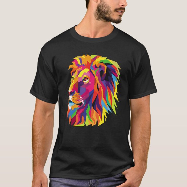 Färglöst Lejont huvud pop art stil T Shirt (Framsida)