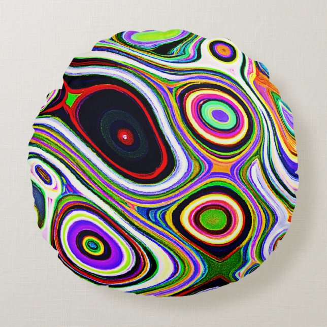Färglöst, levande, abstrakt Mönster Rund Kudde (Framsidan)
