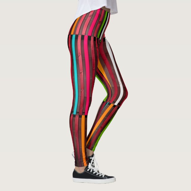 Färglöst Linjer Trä Blue Orange Mönster Roligt Leggings (Höger)