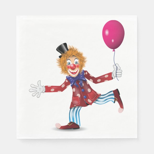 Färglöst Lycklig Clown with Balloon Roligt Circus Pappersservett (Framsidan)