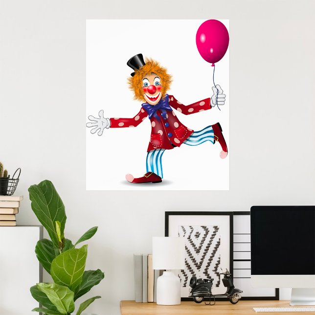 Färglöst Lycklig Clown with Balloon Roligt Circus Poster (Skapare uppladdad)