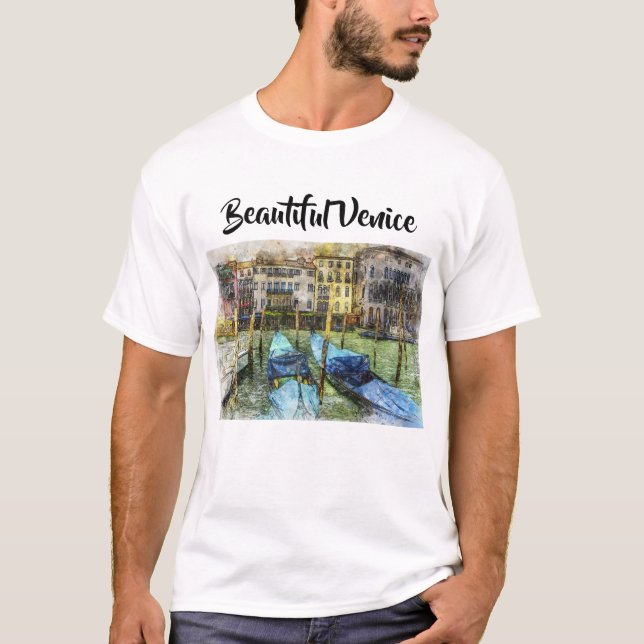 Färglöst målning av Venenice Gondolas T Shirt (Framsida)