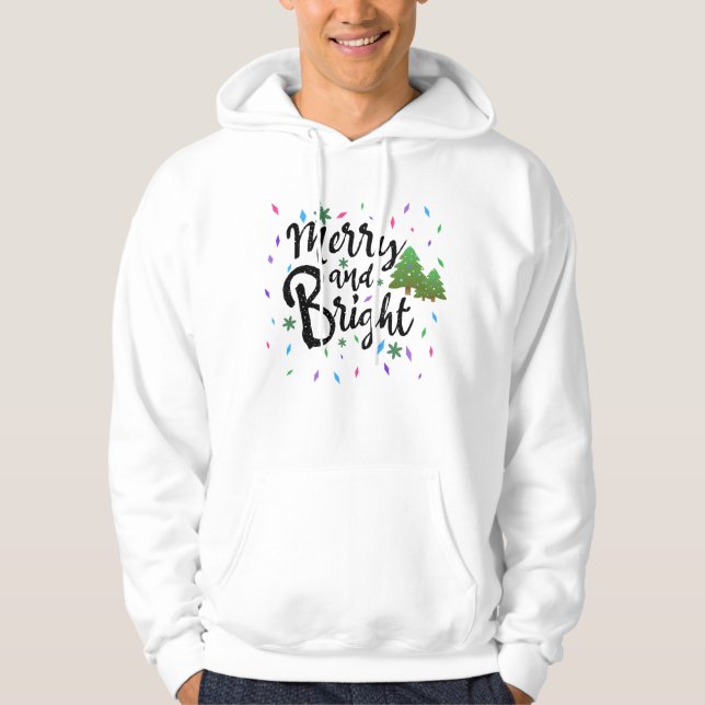 Färglöst nyans och ljus jultypografi hoodie (Framsida)