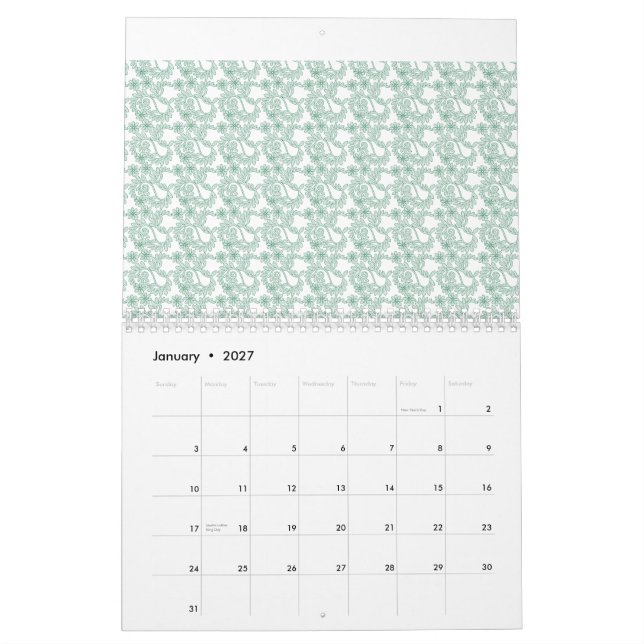 Färglöst omslag papper med upprepat mönster o kalender (Jan 2027)