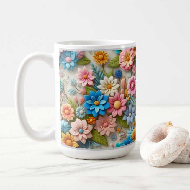 Färglöst Pastel 3D-Blommigt, bild Kaffemugg (Med munk)