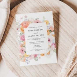 Färglöst pastel Blommigt Ram Bröllop Inbjudningar