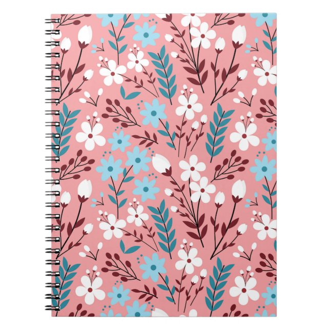 Färglöst pastel Blommor Sömlöst Mönster med rosa  Anteckningsbok (Framsidan)