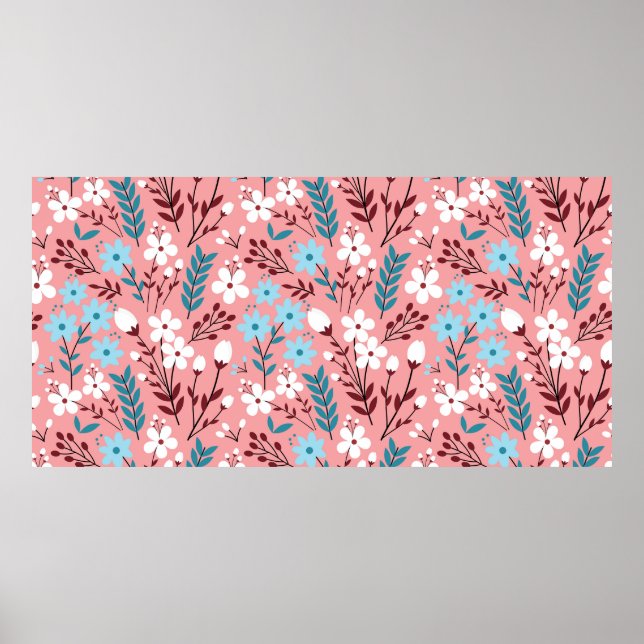 Färglöst pastel Blommor Sömlöst Mönster med rosa Poster (Framsidan)