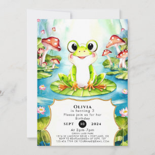 Färglöst pastel Frog Birthday Inbjudningar