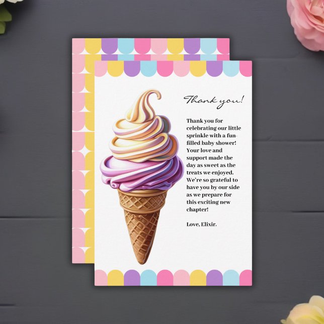 Färglöst pastel Ice Cream Sundae Baby Shower Tack Kort (Skapare uppladdad)