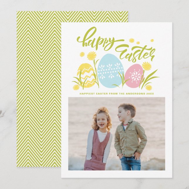 Färglöst Pastel Påskägg Glad påsk-foto Julkort (Fram/baksida)