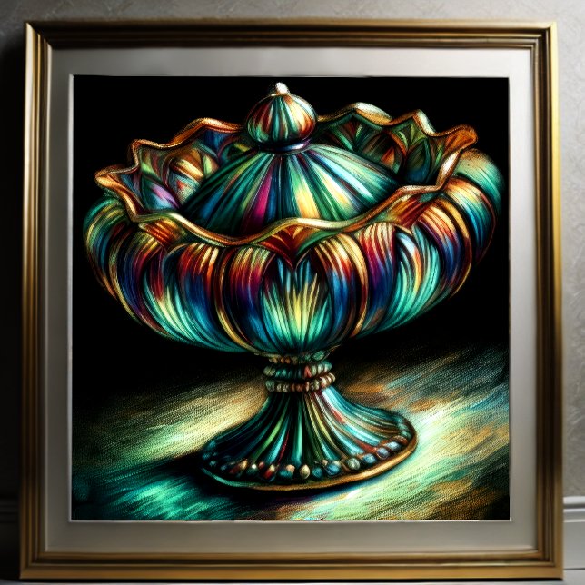 Färglöst pastel Teckning Antique Art Glass Compote Poster (Skapare uppladdad)