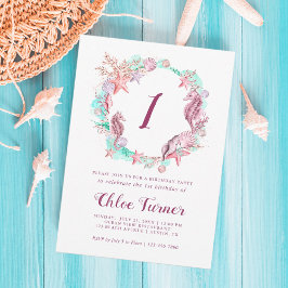 Färglöst pastel under första födelsedagen i havet inbjudningar