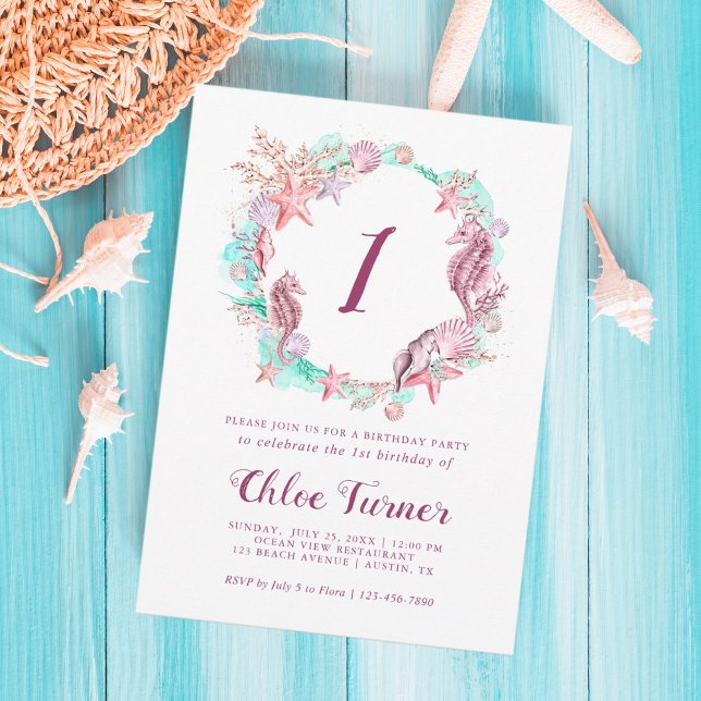 Färglöst pastel under första födelsedagen i havet inbjudningar (Skapare uppladdad)