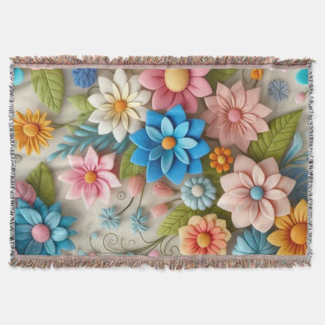 Färglöst Pastel Vår 3D-Blommigt, bild Filt (Framsidan)