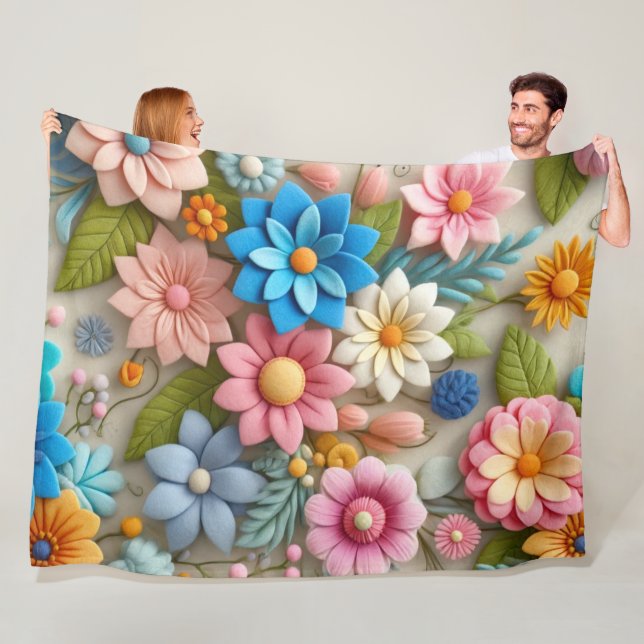 Färglöst Pastel Vår 3D-Blommigt, bild Fleecefilt (På plats)