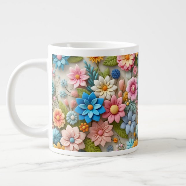 Färglöst Pastel Vår 3D-Blommigt, bild Jumbo Mugg (Vänster)