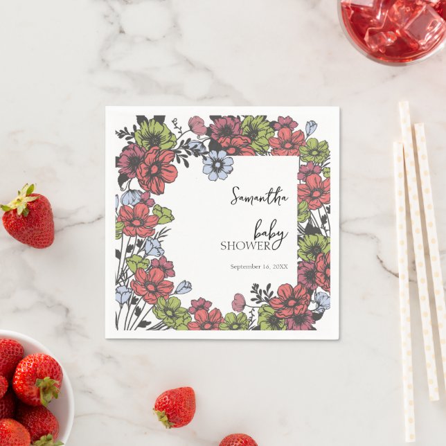 Färglöst pastel Wildblomsterbabyskor Pappersservett (Insitu)