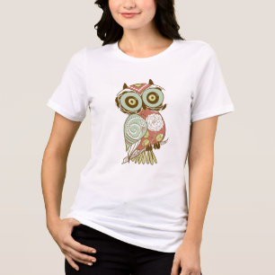 Färglöst pastelltoner Retro Blommigt Uggla Tee Shirt